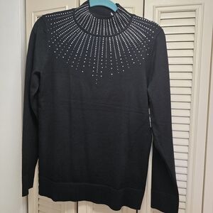 Stylish Black Sweater with Rhinestone Accents